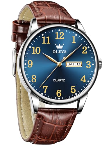 Image of OLEVS Men Leather Watches Classic Quartz Large Dial Easy Read Waterproof