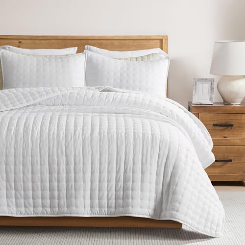 Image of WDCOZY Cloud Soft Quilt Set, King Size, All White, 3 Pieces 104x90 inches