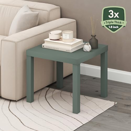 Image of Furinno Classic Side Table, Square Modern End Table with 1.8 inch Triple Thick Tabletop, Simple Night Stand, Bedside Table, Toolless Assembly, for Living Room, Bedroom, Sage Green