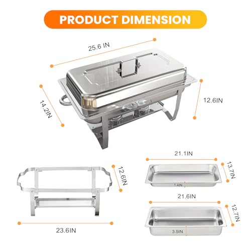 POWERFUEL Chafing Dishes for Buffet, 4 Pack 9QT Rectangular Stainless Steel Chafing Dishes Set with with 4 Serving Tongs, Serving Tray, Water Pan, Stand, Fuel Holder for Party, Gathering, Wedding by POWERFUEL - Used condition - Image 3