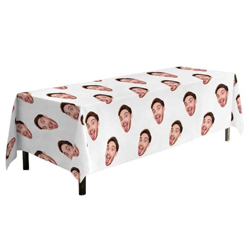 DIYKST Custom Photo Tablecloth Personalized Birthday Tablecloth with Face Customized Table Cover with Logo Text for Events Outdoor Wedding Anniversary Birthday Party