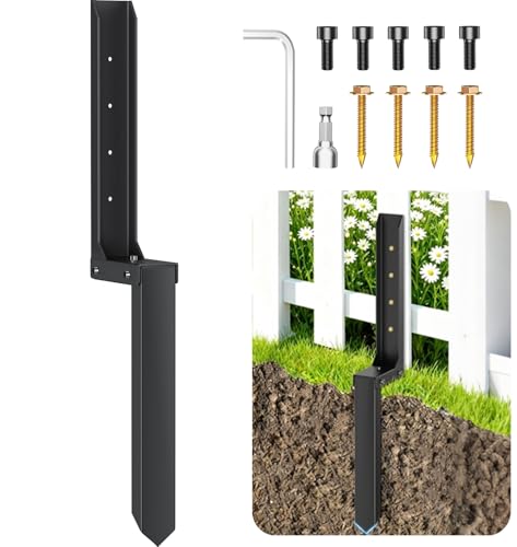 Fence Post Repair Kit, Heavy Duty Thickened Steel Fence Post Anchor Ground Stakes, Quick Fix Broken/Leaning Wood Posts, No Dig Drive-in Support for Yard, Garden & Fence(1-Pack)