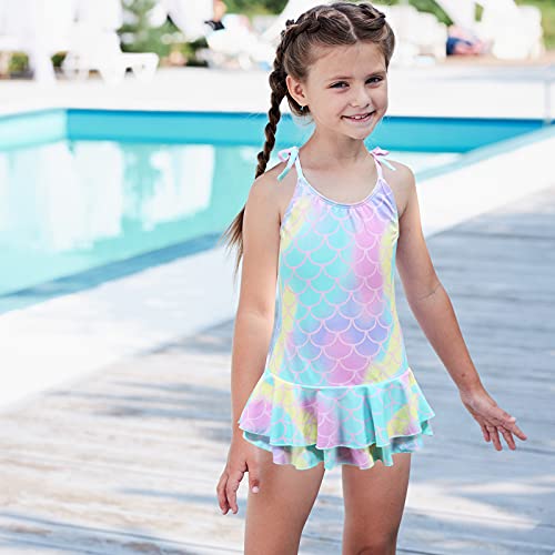 Big Girls One Piece Swimsuits Mermaid Bathing Suit For Kids Hawaiian Skirt Swimwear Swim Dress Rainbow Size 10/8-10 #TOP2