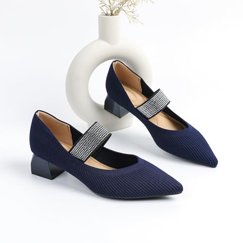 Women's Knitted Chunky Heel Mary Jane Shoes Fashionable Mesh Breathable Elastic Band Work Dress Pumps Suitable for Work Casual Party2