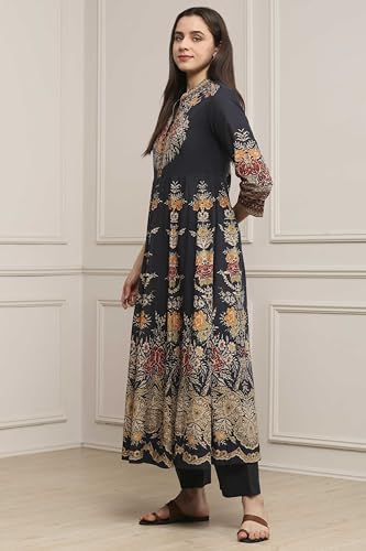 Image of Biba Printed Cotton Kalidar Casual Kurta With Palazzos