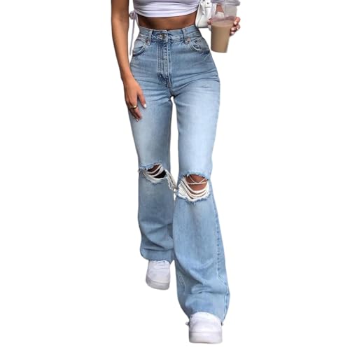 Ripped Jeans for Women High Waisted Distressed Baggy Straight Wide Leg Pants Ankle Flare Denim Pants