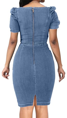 Image of SeNight Women Denim Dresses Elegant Sexy Short Sleeve Jean Party Dress