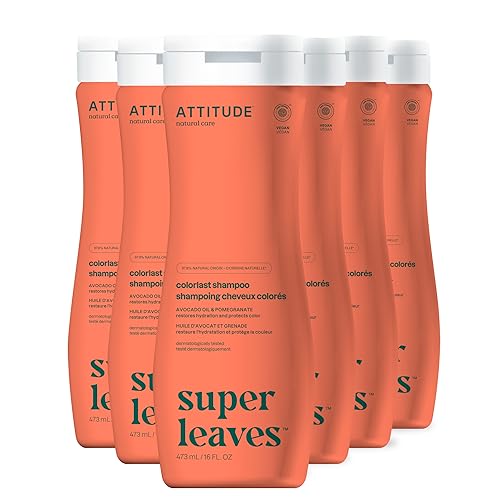 ATTITUDE Colorlast Hair Shampoo, EWG Verified, For Color Treated Hair, Protects Color, Naturally Derived Ingredients, Vegan and Plant Based, Avocado Oil and Pomegranate, 473 mL (Pack of 6)