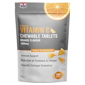 Vitamin C Chewable 180 Orange Tablets 1000mg, Supports Immune Health and Helps Fight Colds – Helps Reduce Tiredness and Fatigue