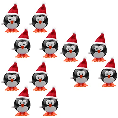 Partykindom 12 Pcs Christmas Clockwork Penguin Toy Kids Toy Wind Up Toy With Red Hat (Black) Christmas Decorations Gifts Ornaments #TOP2