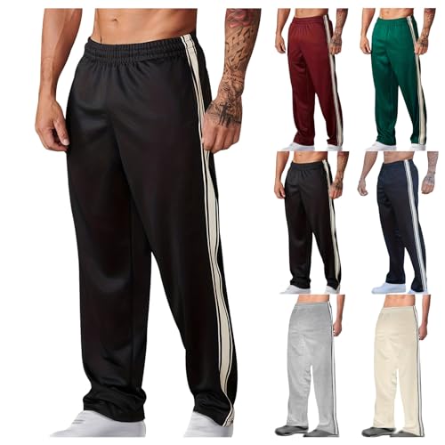Men's Athletic Fitness Sweatpants Lightweight Drawstring Waist Workout Joggers Striped Straight Track Pants4
