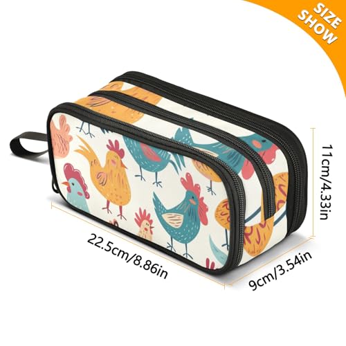 Image of Bolaz Colorful Cute Chicken Pencil Case Large Capacity Pen Bag with Compartment Students Stationery Organizer Pencil Pouch Marker Case for School Office Work