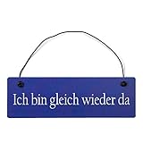 Deko Shabby Chic Schild Ich Bin gleich Wieder da Vintage Holz Türschild in hellblau mit Draht
