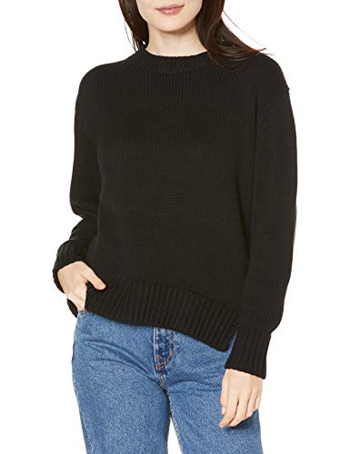 Daily Ritual (デイリー リチュアル) レディース コットン100% 厚手 長袖 クルー プルオーバー セーター, ブラック, M (日本サイズXL相当)