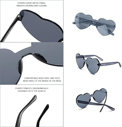 YSDYY 8 pack glasses heart-shaped rimless glasses cloth, colorful hippie glasses, trendy sunglasses for adults and kids party supplies, with glasses, glasses pouch