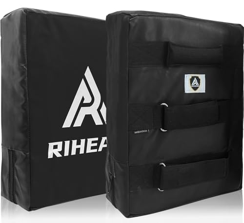 RIHEAN Martial Arts Kicking Shield Pad for Muay Thai, Taekwondo Football, Basketball, Hockey Training - Denser Foam, High-Density PU Leather Cover - 12x16in Blocking Pad (2PC)