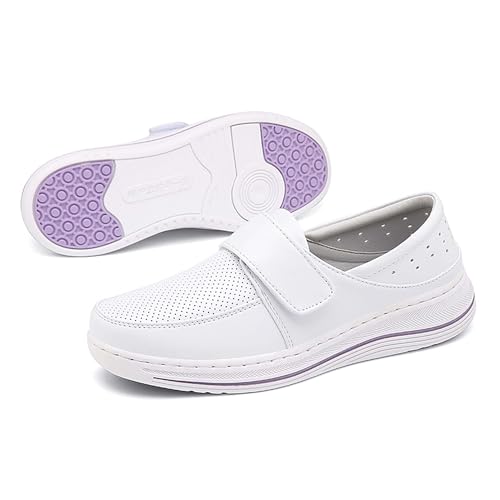 Women's Slip Resistant Comfort Nursing ShoesStrap Lightweight Healthcare Nursing Shoes Slip Resistant Work Shoes White