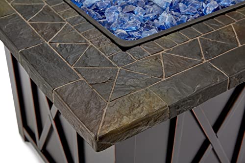 Endless Summer 30 Inch Square 30,000 Btu Liquid Propane Gas Outdoor Fire Pit Table W/Push Button Ignition, Blue Fire Glass, & Steel Fire Bowl, Bronze #TOP2