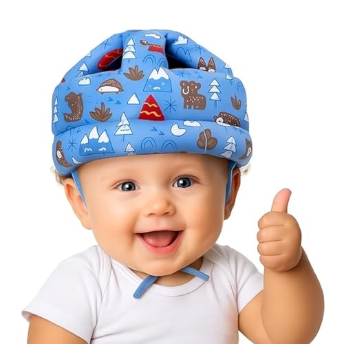 Image of Luem Baby Helmet No Bump Safety Head Cushion Bumper Bonnet Adjustable Protective Cap Child Safety Headguard for Running Walking Crawling Safety Helmet (Blue-Jungle)
