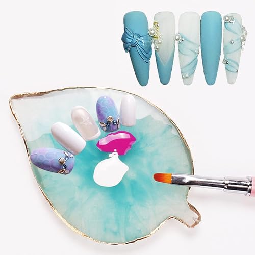 1 Piece Nail Art Palette Nail Polish Palette Mixing Palette Makeup Plate Nail Plates for Nail Art Nail Tip Holder Nail Art Display (Blue Leaf) - Image 3