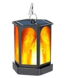 Solar Lights, Outdoor Garden Hanging Lantern, Outdoor Flickering Flame, Solar Lantern Outdoor Hanging Lanterns Decorative, Outdoor Lighting Solar Powered Waterproof LED Flame Lights for Patio Garden