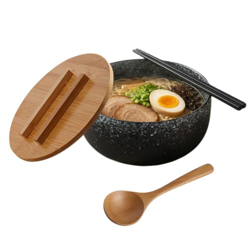 SCBOY Juego de cuenco ramen de 1200 ml Con tapa Palillos y cuchara japonés ramen bowl Ideal para ramen ERnsaladas Sopas Pasta etc