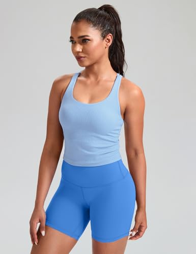 Image of HeyNuts Zeal Bras Longline Ribbed Medium Support Sports Bras, Crisscross Back Tank Tops with Removable Pads A-D Cups