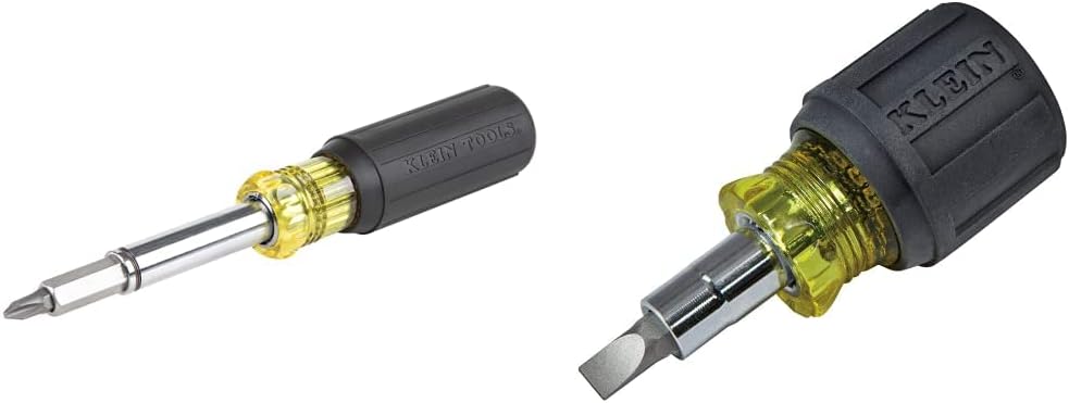 Klein Tools 32500MAG Magnetic Multi-Bit Screwdriver/Nut Driver & 32561 Multi-Bit Screwdriver/Nut Driver, 6-in-1 Stubby Screwdriver with 2 Phillips, 2 Slotted Bits, 2 Nut Drivers