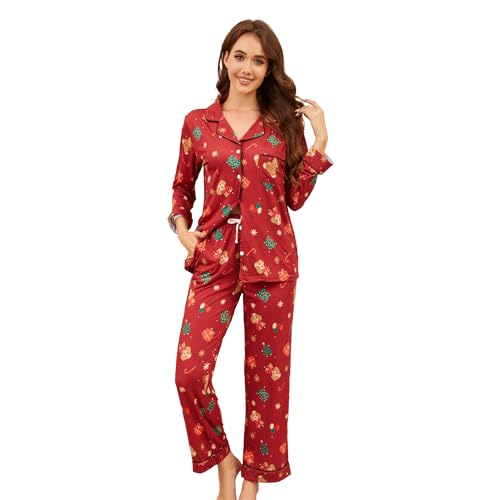 Image of LYCY Womens Pajama Sets Floral Print, Long Sleeve Button Down Pajamas Set for Women Soft Sleepwear Pjs 2 piece Loungewear