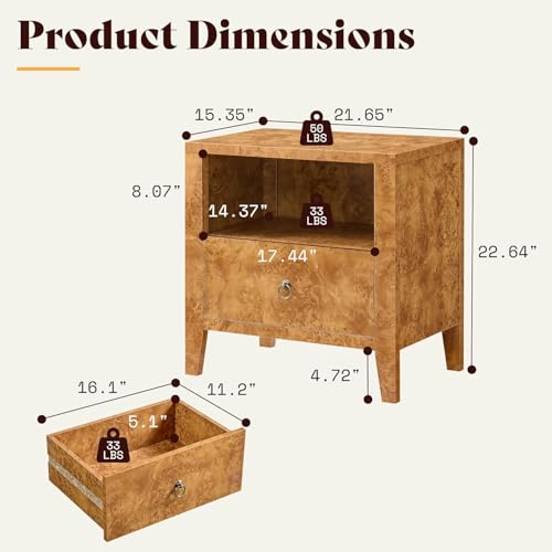 Image of AMERLIFE 3-Piece Mid-Century Bedroom Set, 2 Nightstands & 5-Drawer Dressers