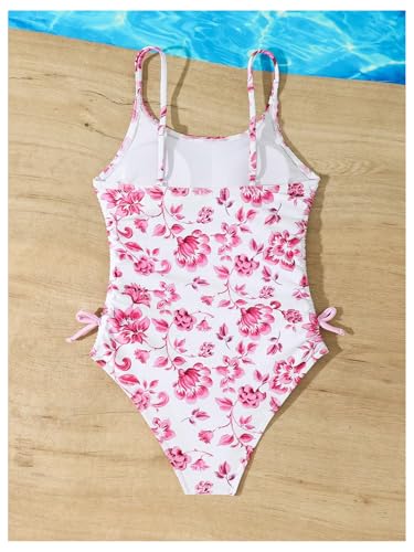 Image of Milumia Girl's Floral One Piece Swimsuit Bow Tie Side Spaghetti Strap Bathing Suit