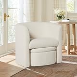 COLAMY Upholstered Sherpa Barrel Accent Chair with Storage Ottoman, Morden Living Room Chair, Single Sofa Armchair with Lounge Seat for Bedroom/Office/Reading Spaces, Cream