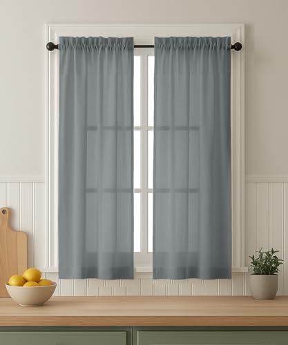 Vargottam Sheer Polyester Georgette Short Window Curtains 42" W x 45" L - Rod Pocket with 1.5" Frill, 2 Panels - Semi-Sheer Curtain Panels for Kitchen, Dining, or Small Bedroom Windows