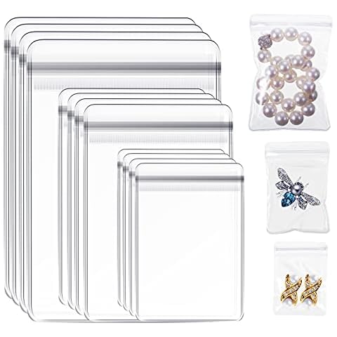 Clabby PVC Jewelry Bag Clear Plastic Zipper Self Adhesive Rings Earrings Storage Pouch Jewelry Transparent Lock Bags for Holding Jewelries, 1.6 x 2.4 Inch, 2.8 x 4 Inch, 4 x 6 Inch(120 Pieces) Cover