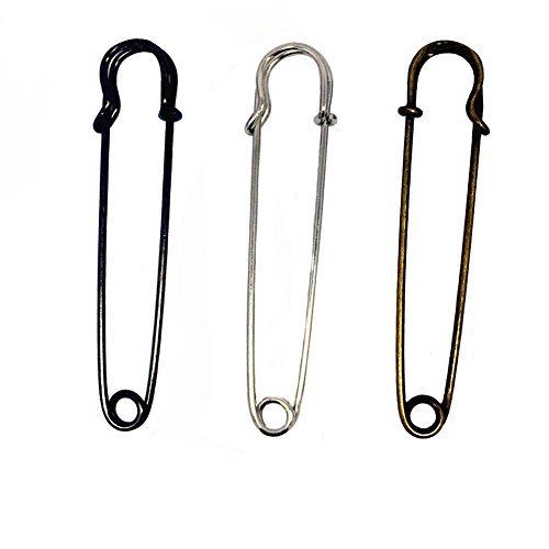 6 pcs Super épingles à nourrice Bent Aiguille DIY Breastpin Pull/châle Boucle pour couvertures Crafts Tissu tricoté Jupes 3Inch(75MM) Noir(Couleur aléatoire) Cover