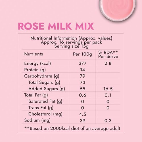 Image of Sweet Karam Coffee Instant Rose Milk Powder - 250g | No White Sugar, Articifial Colors or Preservatives | Made with Cane Jaggery & Real Rose Petals | Traditional Indian Thandai Drink Mix