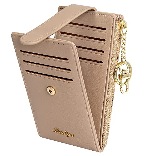 Image of Badiya Slim Women Wallet RFID Blocking Bifold Compact 9 Card Slots Holder Wallets Soft Leather with Zipper Coin Pocket 2 ID Window