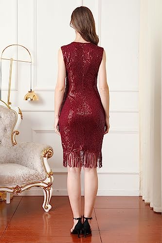 Image of Women Flapper Dresses 1920s V Neck Beaded Fringed Great Gatsby Club & Night Out Dresses
