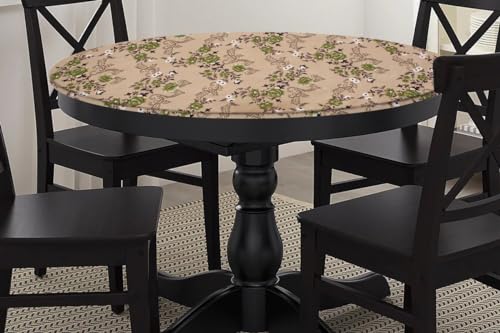 Image of The Furnishing Tree Round Elastic Fitted Dining Table Cover WxL 40x40 Inches Floral Pattern Beige