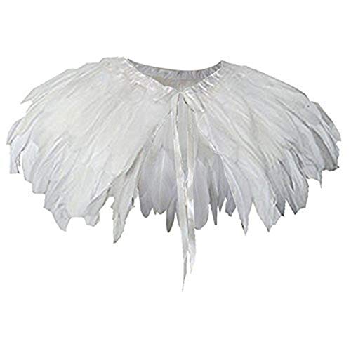 TOOKY Gothic Feather Cape Shawl Stole Capelet Bolero with Collar for Halloween Cosplay Costume (White)