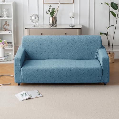 Image of House of Quirk Universal Jacquard Fabric Sofa Cover - Soft, Stretchable Couch Slipcover, Flexible Fit, Wrinkle-Resistant & Easy to Clean (Light Blue, Three Seater)