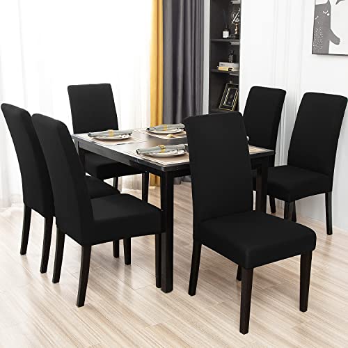 Keyroal Dining Room Chair Covers Set Of 6, Stretch Solid Color Parsons Chair Slipcovers Spandex Removable Washable Kitchen Chair Protector Cover For Dining Room, Hotel, Ceremony(Black) #TOP1