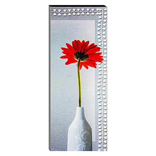 Image of Indianara Set of 3 Red, Pink & Yellow Flowers MDF Art Painting (564FL) without glass 4.5 X 12, 9 X 12, 4.5 X 12 INCH