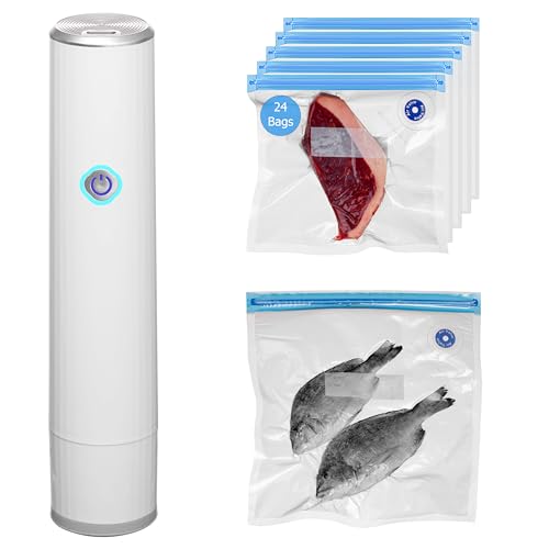 Image of Basicwise Handheld Vacuum Sealer Machine with 24-pc Reusable Bags Food Storage Kitchen Organization Sous Vide Cooking Pantry Preservation Refrigerator Management Meal Preparation & Airtight Sealing