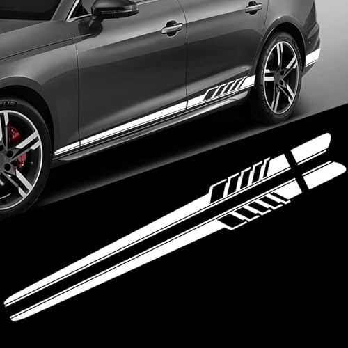 Image of 2PCS Car Side Skirt Decals, Auto Body Large Stickers, Waterproof PVC Racing Long Stripes Personalized Stickers, Car Stripe Stickers Decor Racing Accessories for Cars Trucks SUVs (White)
