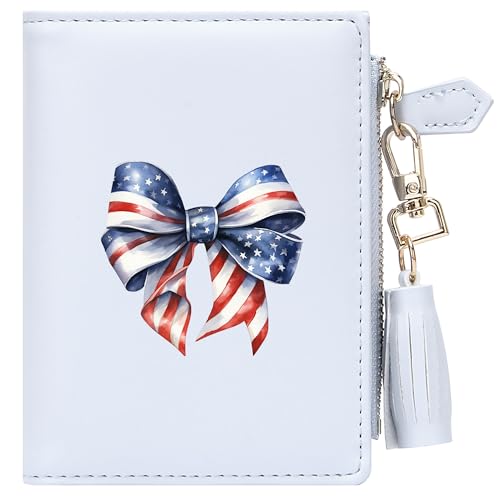 FEITH&FELLY Womens 4th of July Small Wallet with ID Window and Zippered Coin Pocket Cute Wallet Gift for Women