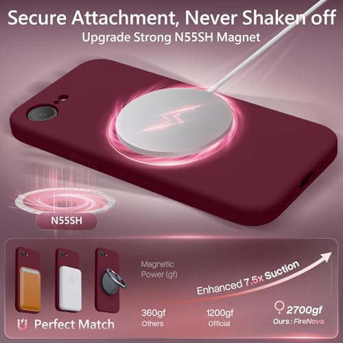 Image of FireNova Magnetic for iPhone 17e Case /iPhone 16e Case, Compatible with MagSafe, [Silicone Camera Protection] Microfiber Lining Phone Case, 6.1 inch, Plum
