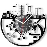 Timethink 12 Inch Chemical Wall Clock, Silent Quartz Non Ticking Battery Operated Modern Decorative Chemistry Analog Black Vinyl Record Wall Clock Watch for Laboratory Science Classroom School Decor