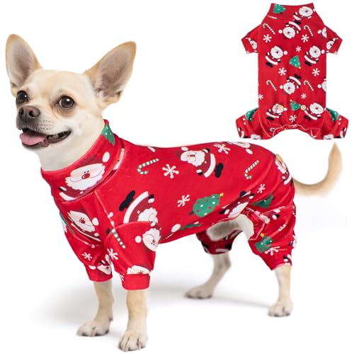 KYEESE Dog Christmas Pajamas for Small Dogs Red Santa Velvet Onesie