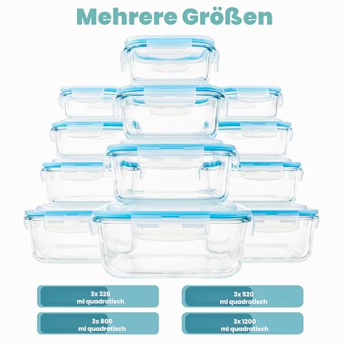 Foto von KICHLY Glasbehälter Mit Deckel - meal prep boxen glas - Transparente Erstklassig geeignet für mikrowelle - Luftdicht, Auslaufsicher, BPA-frei - 24er (12 Behälter und 12 Deckel)